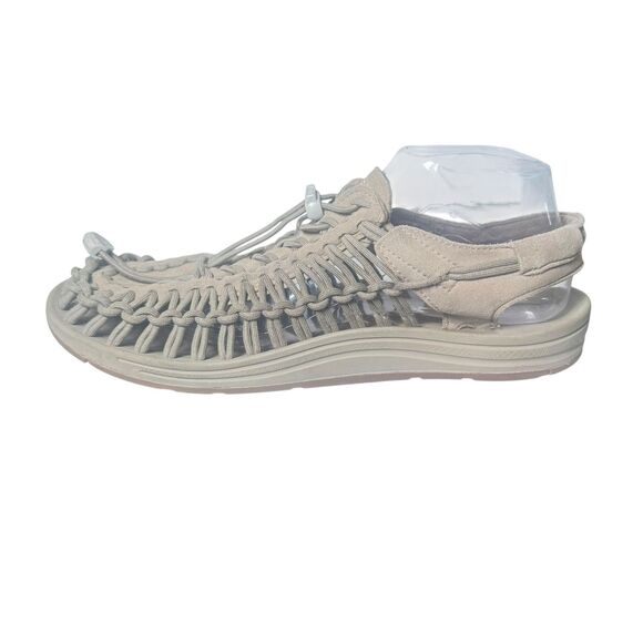 Keen Uneek Sandals Mens US 10 Gray Suede Walking Hiking Woven Bungee White Logo - Picture 12 of 16